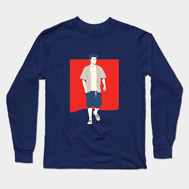 Handsome Boy Walking Long Sleeve T-Shirt by mathcarl